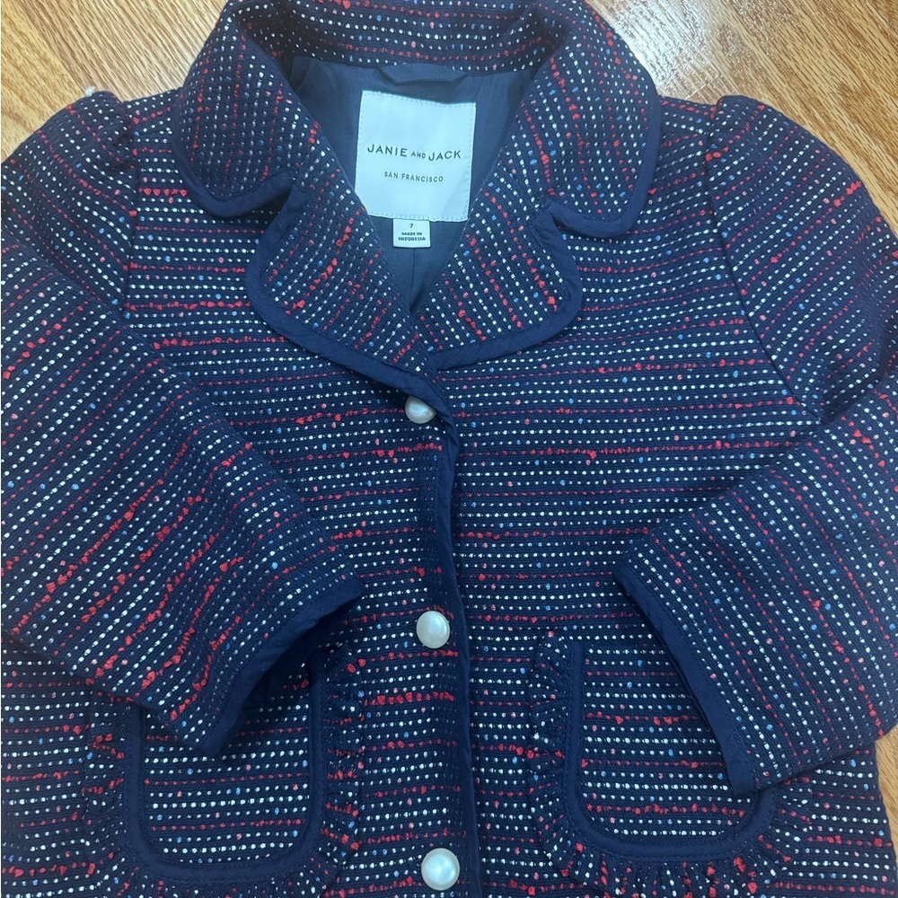 Janie and Jack Striped Navy Pea Coat - Picture 4 of 4